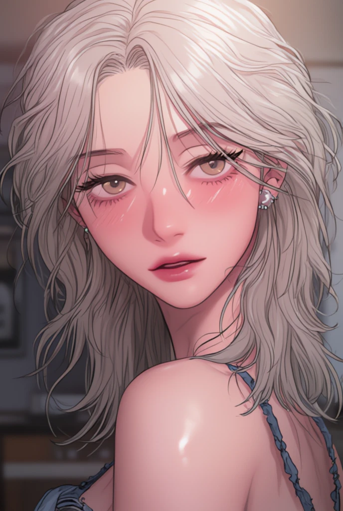 anime (masutepiece: 1.3), (max resolution: 1.2), (Ultra HDTV: 1.2), cinematric light, (8K resolution), Detailed eyes and skin, detailed facial features, , (Sharp Focus: 1.2), (Focus on Face:1.2),Perfect Style, Beautiful face, acurate, Anatomically correct, extra detailed face,high detailed skin texture, Detailed eyes, Double eyelids, Thin eyebrows, Natural cheeks, Glossy skin, Fair skin: 1.2, (Glossy lips: 1.4),、 (Shy look: 1.2),Highly detailed facial and skin texture, Detailed eyes, Double eyelids, Natural cheeks, , shiny lips: 1.4,Exposed cleavage、 ((red blush、humiliated、impatience、Frightened、glares、embarrassed from、Open knees、open one's legs、Masturbation behavior、masturbation、rubbing the genitals with fingers,,,,,,,,,,,,,,、 、nudde、Shiny little earrings and necklaces、sexual excitement))、 25 years old, Neat and clean woman 、Wavy Hair、 Big, upturned breasts, chies、Silver hair,laying on the bed