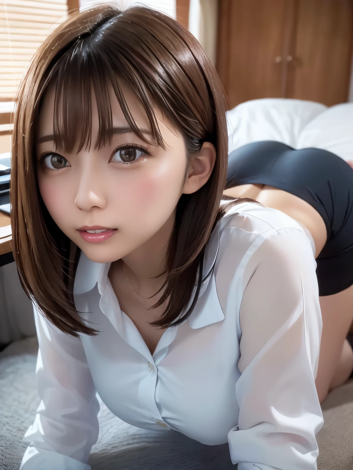 8K, RAW Portrait (Japanese women),masterpiece、Realistic:1.Realistic photos, Ultra-high resolution, Highest quality, Real Life Photos ,( At night :1.1),((( 深夜のAt the office股間を見せつけるオフィスレディー)))、(Cute face:1.4)、Two very cute Japanese girls,((Japanese office lady))、((suit、skirt))、 Long Hair,Slender body,、At the office、
big, beautiful, beautiful目, Black Hair,(Written boundary depth:1.3),、((Disheveled clothes:1.3))、 ((Dark brown eyes:1.5))、(Realistic skin texture:1.3)、(Immersive atmosphere:0.8、Chiaroscuro:1.2) 、(View your audience:1.5)、((Embarrassing:1.5))、(Laughter:0.5)、((Red cheeks:1.3))、((View from below:1.3))、((skirtをまくり上げる女性))、((Spread your legs out to the side:1.5))、((Crotch close-up:1.68))、Panty shot、(Wear small silk panties)