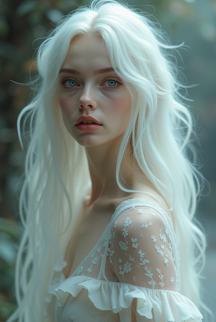 White Hair White skin kind White dress City of night