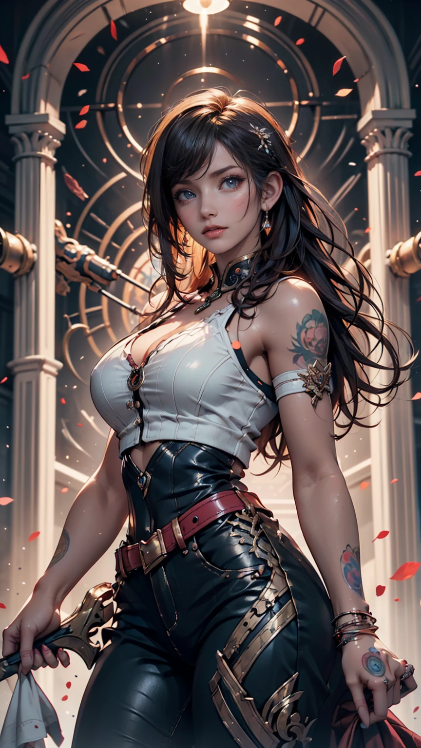 (La Best Quality,A high resolution,Ultra - detailed,actual),Selena Gomez ,(style-swirlmagic:1.4 ),(upper body:1.4) ,, best quality,masterpiece,highres,absurdres,highly detailed, ,(Cyberpunk ruined dungeon ruins background :1.4 ), More detailed 8K.unreal engine:1.4,UHD,La Best Quality:1.4, photorealistic:1.4, skin texture:1.4, Masterpiece:1.8,first work, Best Quality,object object], (detailed face features:1.3),(The correct proportions),(Beautiful blue eyes),  (dynamic cowboy pose), (Selena Gomez :1.4), (skirt lifted by itself: 1.1), (skirt lift: 1.3), (showing white panties: 1.3)
