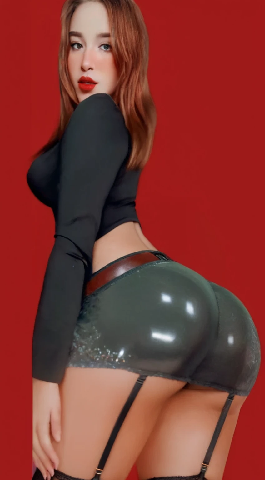 anime girl with a big ass in a black leather outfit, cutesexyrobutts, oppai cyberpunk, thicc, 2b, 2 b, oppai, anya from spy x family, biomechanical oppai, makoto, commission for high res, oc commission, tifa lockhart, oppai proportions, tifa, tracer in a skintight dress,leg up,red hair