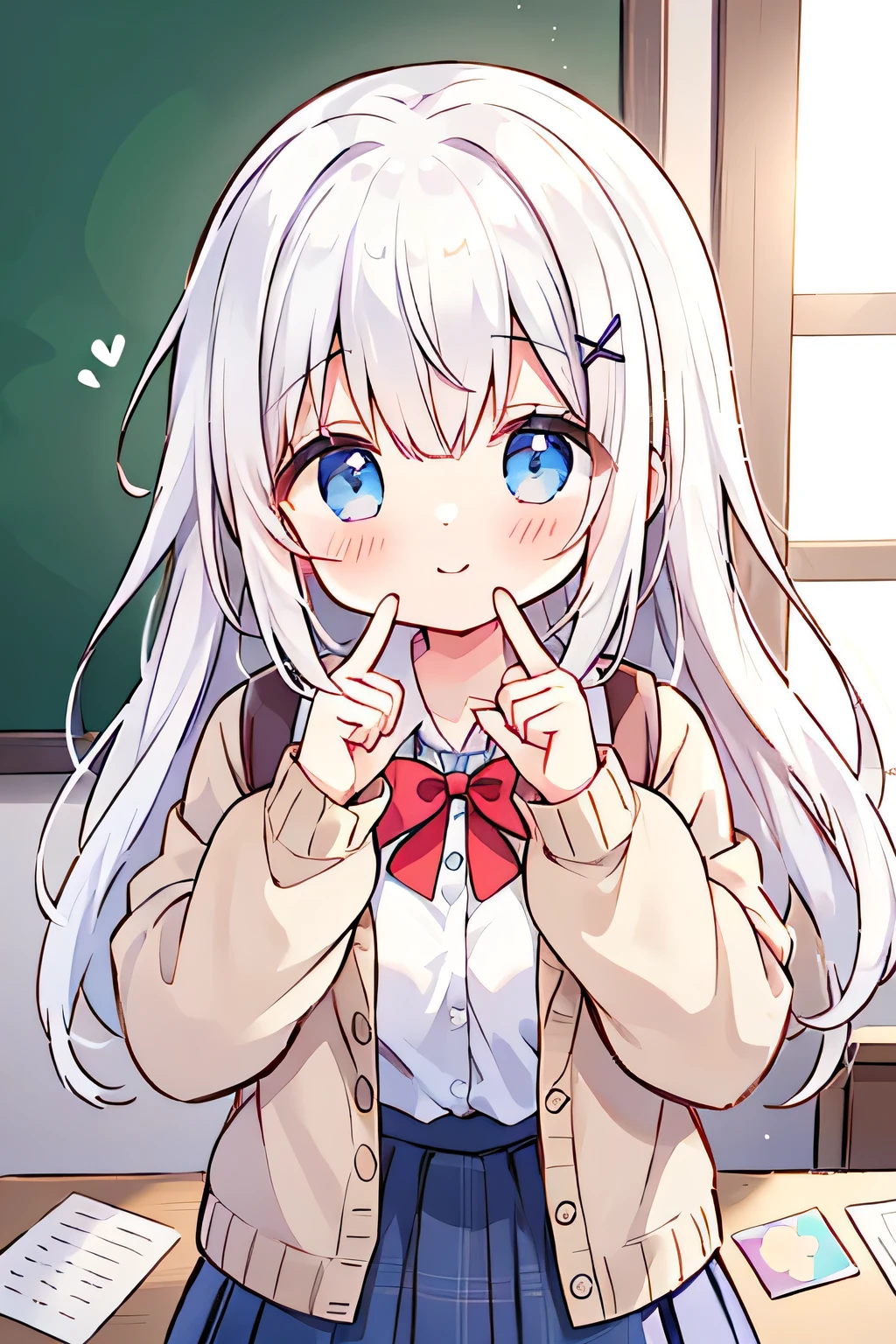 top quality、high resolution、(high image quality during sick leave:1.4)、masterpiece、Detailed Background、very detailed face、detailed eyes、age beauty、 huge breasts、(Normal number of fingers:1.3)、anatomically correct、perfect body line、After School Classroom、white day、cute image that looks like a girl、
(white dayのお返しをもらって照れる女の子:1.5)、(I'm too aware of his gaze:1.5)、
the sunset stretches their shadows for a long time、A girl who gets something in return after school {x} inside a cute wrapped cookie and a handwritten message card {x} The girl is surprised to receive a small package offered by the boy、the hand that unravels the ribbon shakes slightly、a pastel or plaid pleated skirt、the cheeks are slowly dyed red、I tend to fiddle with the ribbon with my fingers、I look away in a shameful way, but、I have a happy smile around my mouth、
I'm too aware of his gaze and can't see his face properly、I'm too aware of his gaze、I can't see his face properly、A spring-like cardigan、Hairpin with a small ribbon、cute