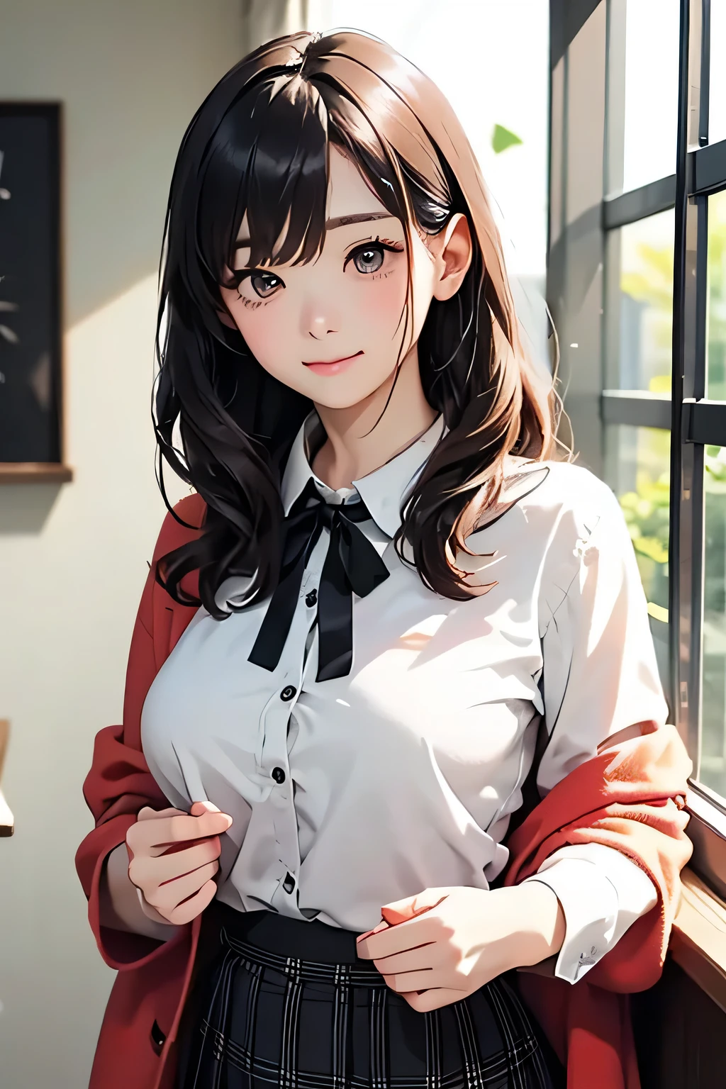 (8K high resolution), (Highest quality), (RAW quality),(Tabletop:1.2), (Realistic), (Realistic:1.37), ,Big eyes,Long eyelashes,1 girl, single, alone, pretty girl、Upper body photo、((Beautiful eyelashes, Realistic eyes)), ((Detailed face, blush:1.3)), ((Smooth texture:0.75, Realisticな質感:0.65, Realistic:1.1,)), Small breasts, Dynamic Angle, Perfect body, ((Red bow tie, , , White open shirt:1.5)), ((Average appearance:1.5))，((Upper body photo:1.5))、(Small breasts:1.5)，(Skinny girl:1.6)，(Baby Face:1.ung Face:1.8)，(very young body:1.5)，(chest exposed through open shirt:1.6)，(Nearly naked:1.6)，(sexual expression:1.6)，(yoasts are fully visible...:1.5)，(Young piples visible:1.5)，((Gal-like brown hair:1.5))、(Oily, Glowing Skin:1.5)，(13-year-old junior high school student:1.6)，(please lift your chin:1.5)，