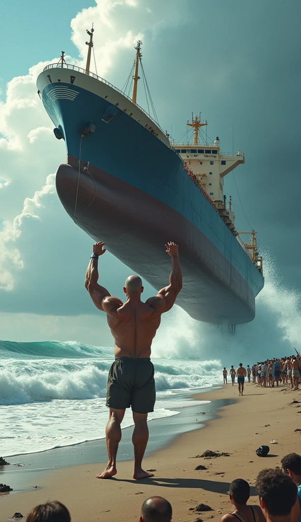 A hulk with a huge dick as if he was riding it like on a surfboard along the Crimea