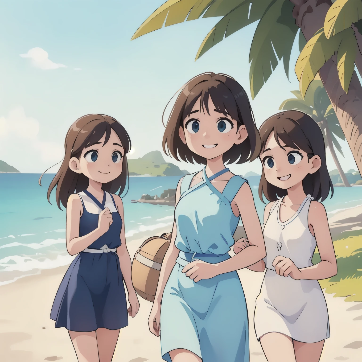 hree girls walk near the beach, in back ground other people3 young women walking along the beach, other people visible in the background, serene coastal landscape, golden hour lighting, soft ocean breeze, warm summer day, detailed facial features, relaxed casual poses, photorealistic, 8K, highly detailed, professional photography, natural lighting, HDR, vivid colors, cinematic atmosphere, A serene scene unfolds: a clear blue sky serves as the canvas for a vibrant display of hot air balloons, their colorful envelopes drifting lazily across the horizon. The gentle morning sunlight casts a warm glow, illuminating the delicate wisps of smoke trailing from the burners. Against this idyllic backdrop, the majestic shapes of the balloons seem to dance in harmony.