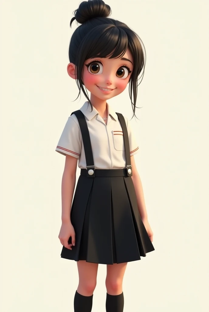 Fashion photography of children, school uniform skirt, strong sense of design, medium shot, 8-year-old girl, Chinese little girl, long hair, hair accessories, delicate skin, happy laughing, simple background, high texture, glare backlight, photography Shed Professional Lighting
