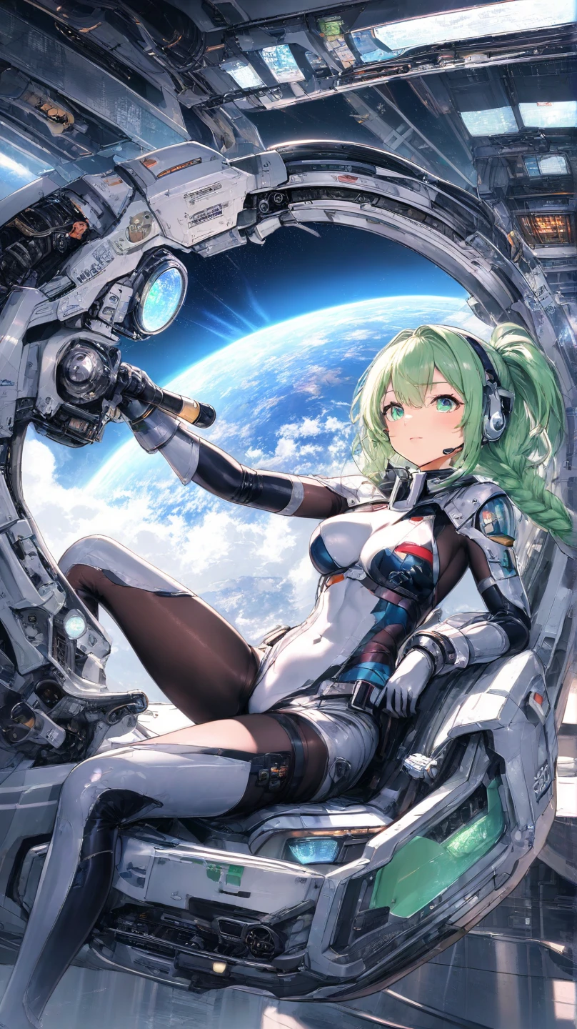 very wide shot, (1girl:1.1), :), looking at viewer, space officer uniform, insignia, epaulets, white gloves, gold trim, tall boots, red sash, communication earpiece, determined expression, silver hair, star-shaped hairclip, violet eyes, flat chest, badge of honor, 
BREAK 
futuristic space station, large observation window, starry backdrop, distant planets, high-tech control panels, crew members working, soft ambient lighting, nebula, galaxy, milky way,, masterpiece, best quality,