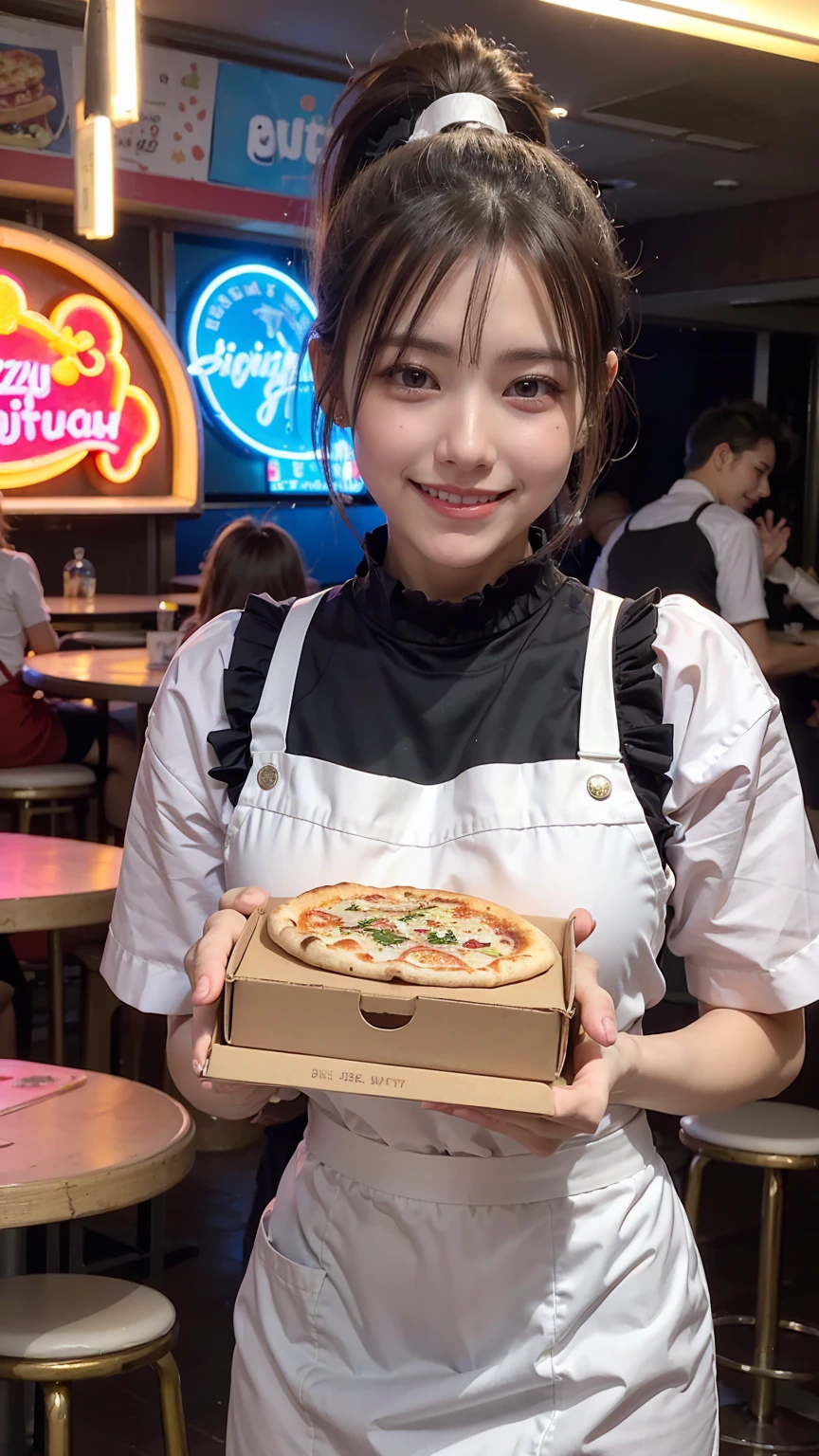 Browsing Caution,highest quality,Great details,Ultra-high resolution,A photo in which your face is clearly visible.Beautiful woman,actress,17 years old,Pizza shop uniform,Pizza delivery on a bicycle,Cute pussy,Leg spread