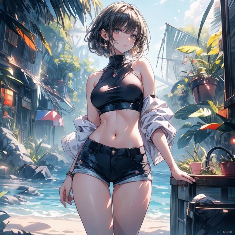 masterpiece, best quality, <lora:aya6-3:1>, rock, shorts