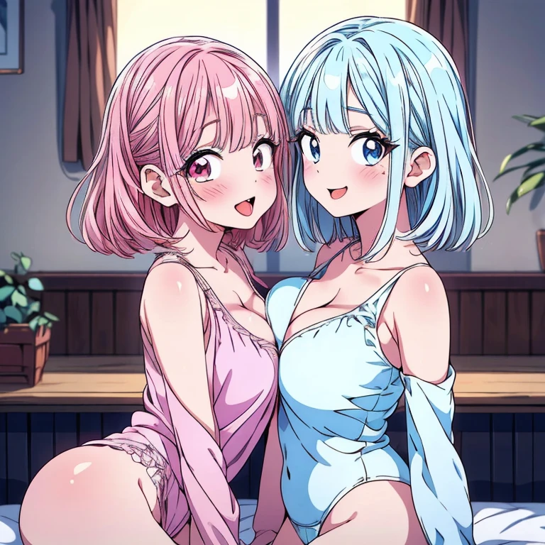 (yuri, yuri sex, NSFW), (curvy, Slender, sexy body line), symmetrical_docking, 4girls, 1girl, Izumi Sagiri, eromanga sensei_1girl, Senju Muramasa, eromanga sensei_1girl, yamada elf, eromanga sensei, docking, (beautiful detailed eyes, tareme), bent over, (small breasts), (small cleavage out), (Naked Towel, (see-through Naked Towel, 粘着性のあるNaked Towel)) , black thigh highs, Highest quality, Super detailed, masterpiece, Ultra-high resolution, 8k,