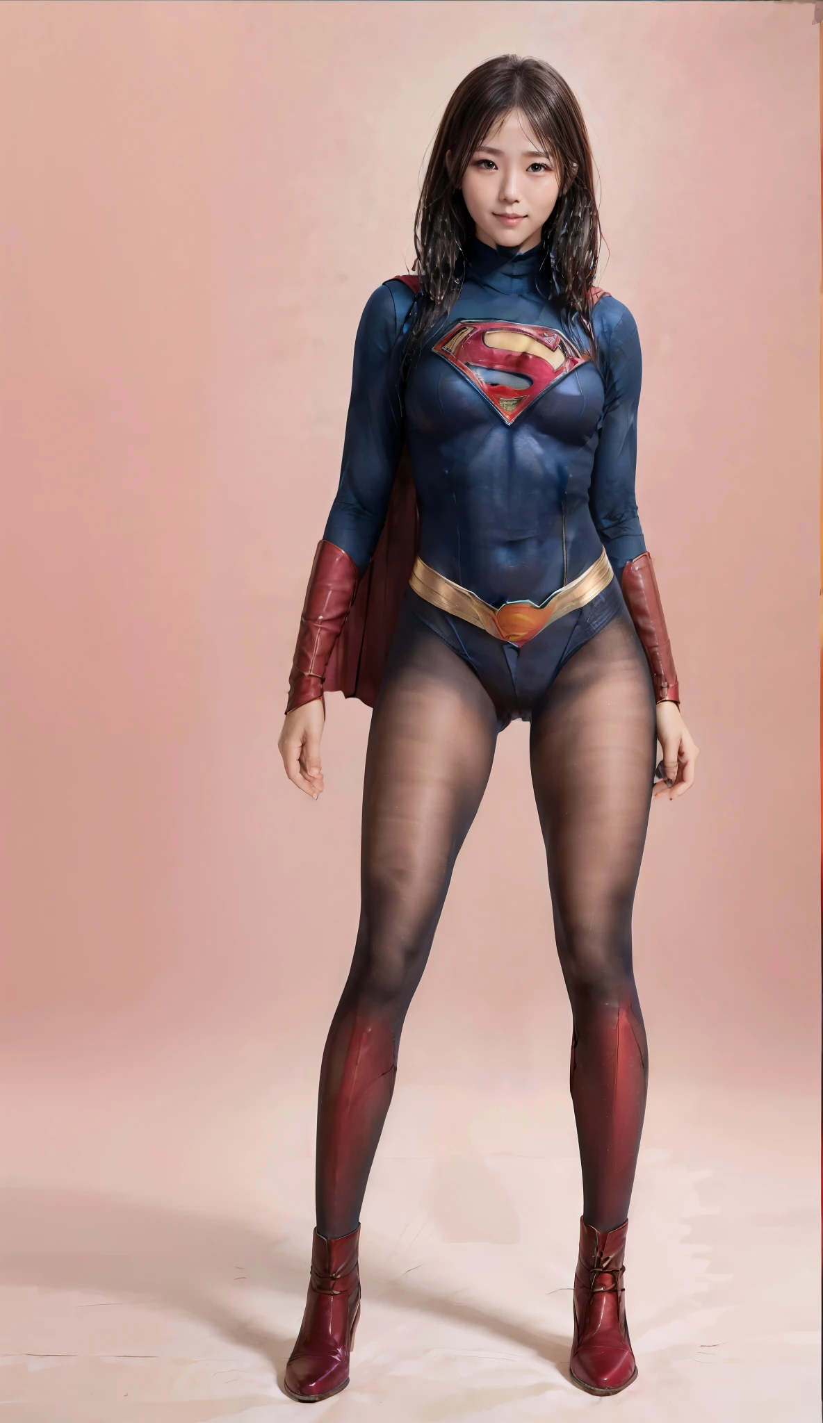 No background、(((Beautiful legs in black tights.)))、(((Legally express the beauty of your smile)))、((((Make the most of your original images)))、(((Supergirl Costume)))、(((Beautiful Hair)))、(((suffering)))、(((Please wear black tights....、Wear red boots)))、((Best image quality、8k))、((highest quality、8k、masterpiece:1.3))、(((Preserve background )))、Sharp focus:1.2、Beautiful woman with perfect figure:1.4、Slim Abs:1.2、Wet body:1.5、Highly detailed face and skin texture、8k
