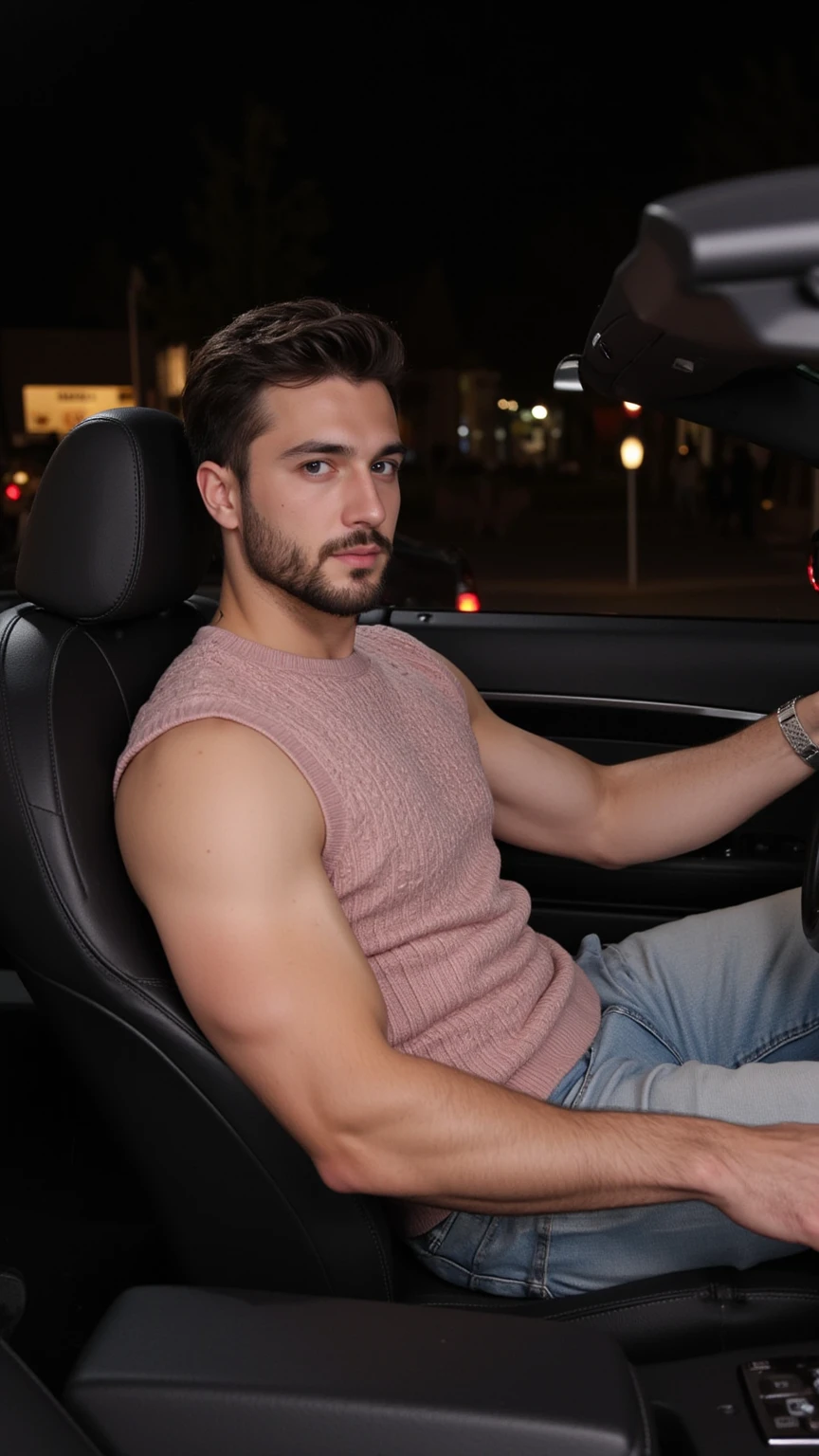 foto cruda, foto del hombre michael_yerger apoyado en el coche en cuba con un colorido traje de lino, 8k hd, DSLR, Soft lighting, alta calidad, film grain, Fujifilm XT3