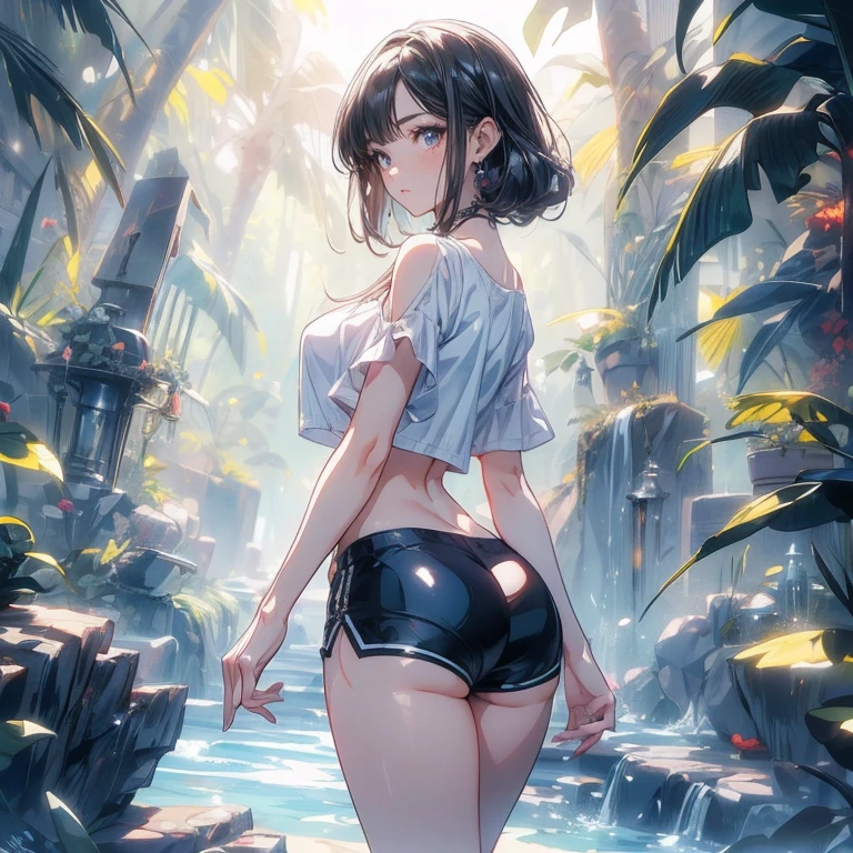 hightquality,8K picture quality,hight resolution,(masutepiece:1.3), 23-year-old woman, (White Micro Bikini,a choker),(Shorthair:1.2,wet light brown hair:1.3),(Bending over, Her butt facing the camera,She looks back,dynamicposes:1.4),(Soak in a warm hot spring,steamsと静けさに囲まれて,feels good,Enjoy a relaxing hot spring that will make you sweat.:1.3),outdoor bath,steam,steams,Background with(1 Snow scene,snow mountains:1.2, sunrises:1.3),(wet clothes stuck to my skin,Nipples visible through clothes,My butt is visible through my clothes.),small tits,A slender, abdominals:1.2,(Young skinny gravure idol, sophisticated gravure idol),(detailed flawless face),normal hands,Normal finger,Normal legs