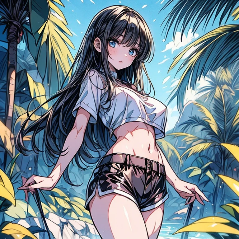 ((Masterpiece)), ((Best Quality)), (Super Detail), (Cute)), (Lovely), (Sexy)), (Erotic), (Very detailed)), 4K, (8K), Full Body, Raised Hand, Undergarment, Forest, Daytime, Little Girl, Children, Solo,, (Beautiful Eyes)), Flat Breasts, Small, Slim, Slender, Smile, Detective Conan, Ai Haibara --auto
