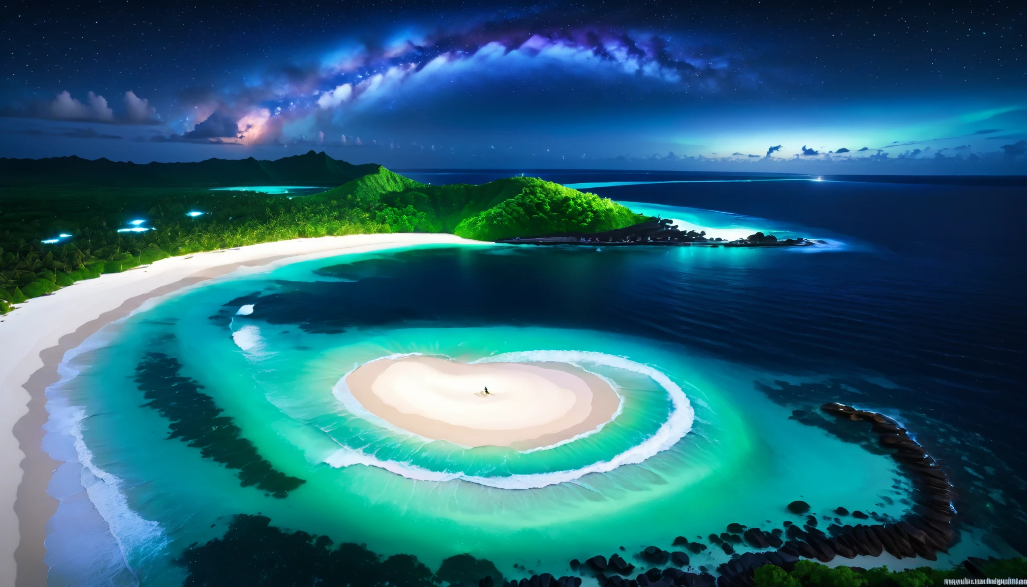 超high image quality during sick leave,high image quality during sick leave,high quality,Spectacular views at night,Tropical Beach, light green to bright green ,The ocean breeze is blowing,blue fluorescent beaches expand spectacular ocean views,Blue light shines on big waves, very mysterious and beautiful ,Glowing Waves , night light appears on waves , emits ,Biofluorescence,Various microorganisms are the light source, that shines steadily , shows all kinds of light ,Glows from blue to bright blue-green、 fiery red , Ndulu Island also has 、There are also dark purple and orange single-light beaches, Maldives,The shining Milky Way Galaxy is clearly visible in the sky,