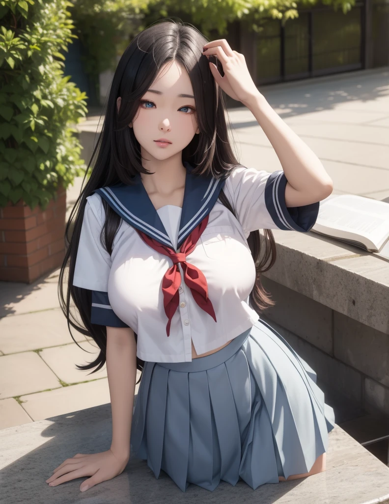 (highest quality,masterpiece:1.3,Ultra-high resolution),(Very detailed、Caustics) (Realistic:1.4, RAW shooting、)Ultra-Realistic Capture、Very detailed、Natural skin texture、masterpiece、(Two Japanese girls wearing high school sailor uniforms:1.3)、Pressing our chests against each other、Adorable expression、Expressions of happiness、、Height: 148cm、Young Face、Amazingly cute、Twin tail hairstyle、Straight hair、Scrunchie、Black Hair、light makeup、Slightly large breasts、Bare arms、Shining thighs、Shining ass、Taken on a sidewalk in a neon city at night、smile、An inviting gaze、Anatomically correct、Cowboy Shot、Attention to detail、A pose that emphasizes the chest、