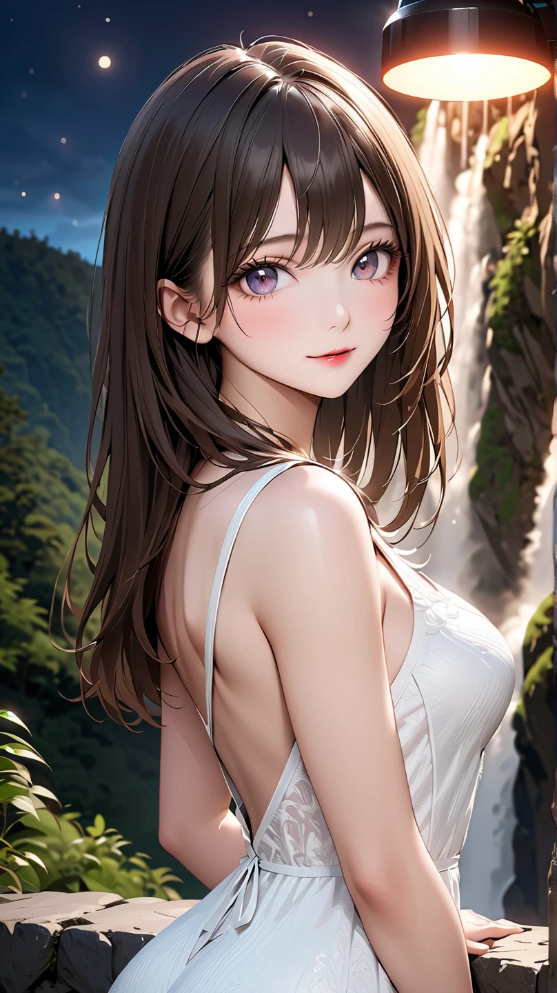 Final Fantasy (Yuna) Anime Girl: A captivating portrait of a brown-haired character adorned in a pristine white kimono dress. This beautiful character painting embodies soft anime CG art, showcasing the realistic anime art style. The artwork exhibits a beautiful animated portrait of an anime woman, displaying Makoto Shinkai and Artgerm's signature photorealistic rendering of the anime girl. The piece epitomizes the anime realism style, with a focus on intricate details and the anime style digital art. The beautiful Yuna is brought to life with her expressive eyes, delicate features, and the shimmer of her necklace that adds an extraordinary