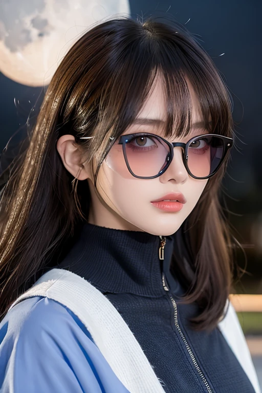 Model wearing glass sunglasses,There are stars and moon on the lens