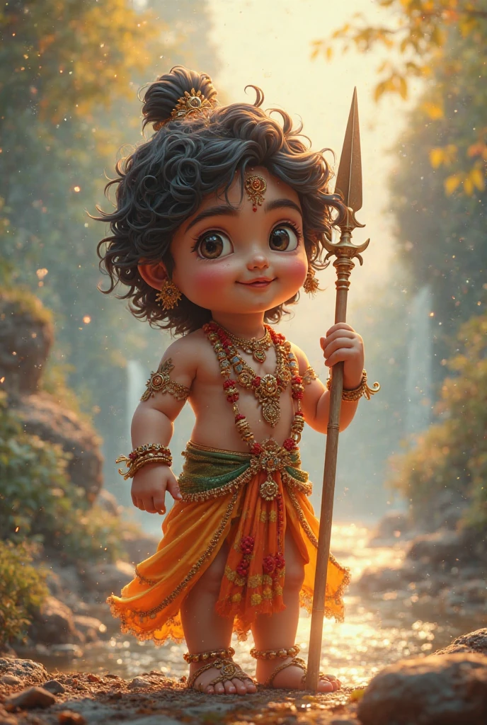Raw photo, mountain Ultra realistic 4k background, lord Krishna, brown eyes, smiley face, slight aura, golden flute in hand.