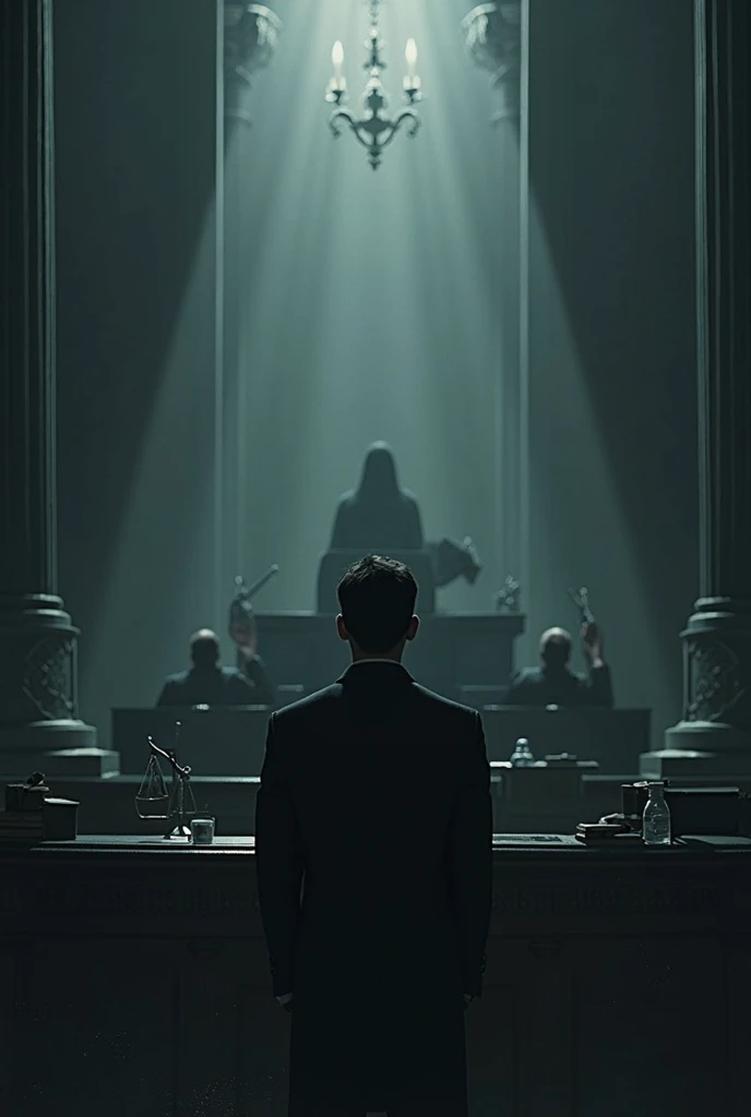 Create an image for a criminal cases podcast called &#39;In the Court of Truth&#39; has something dramatic with blood and everything