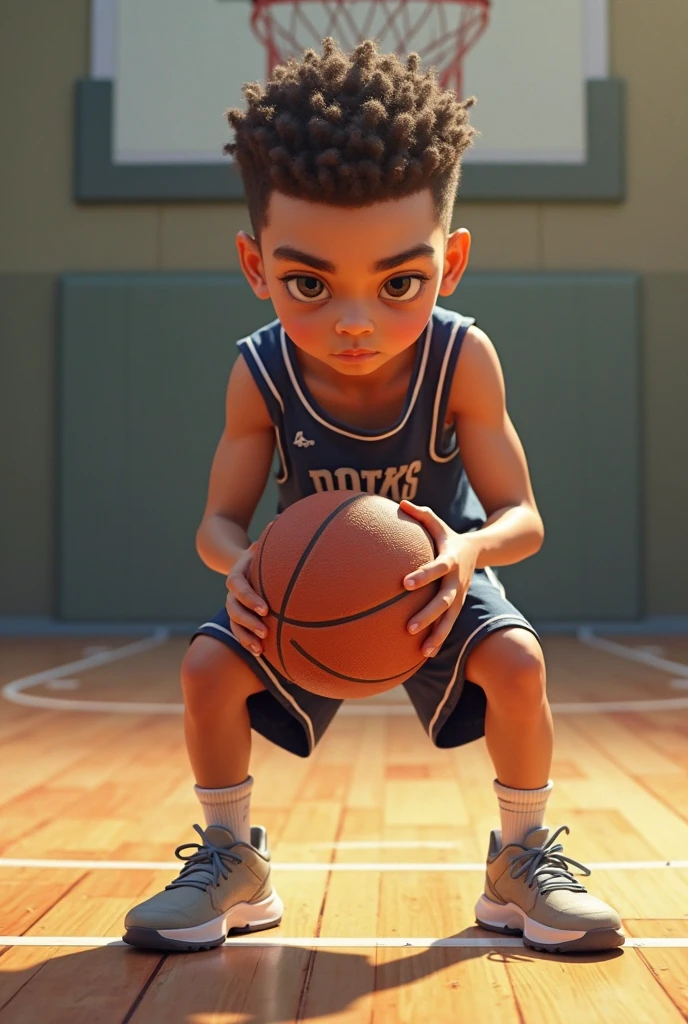front view, A black boy playing lind box ball, Popmart ip, Pixar style, 3D, C4D, , realistic, light background, Oc rendering, soft focus, soft light, high saturation, 8K, HDR, masterpiece, super detail - -auto --auto --s2