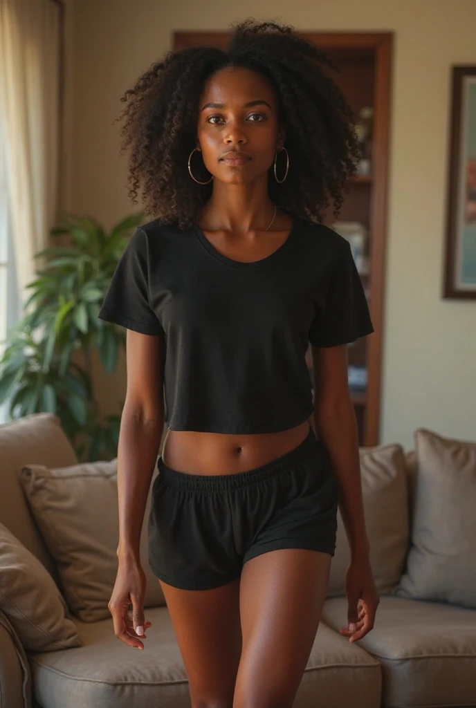 young girl, lightskin brasilian model, white long t-shirt, photoshoot, afro curls, round hair, variations, black, lingerie, hotpants, pink clothes, in the gym