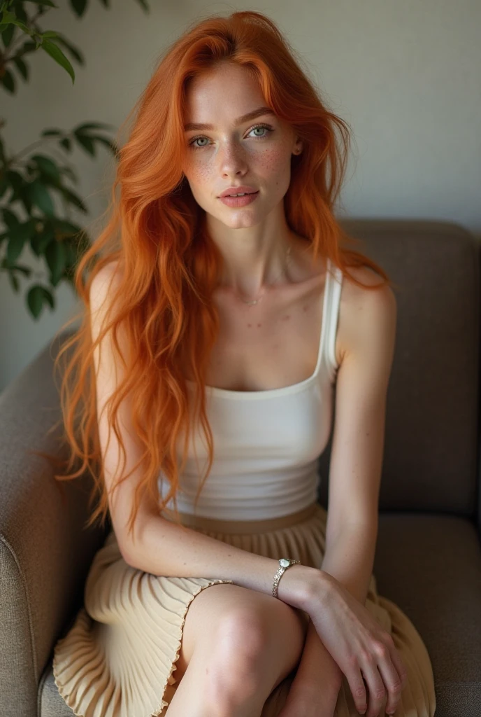 23-year-old girl , illuminated fair skin , very long and red hair ...