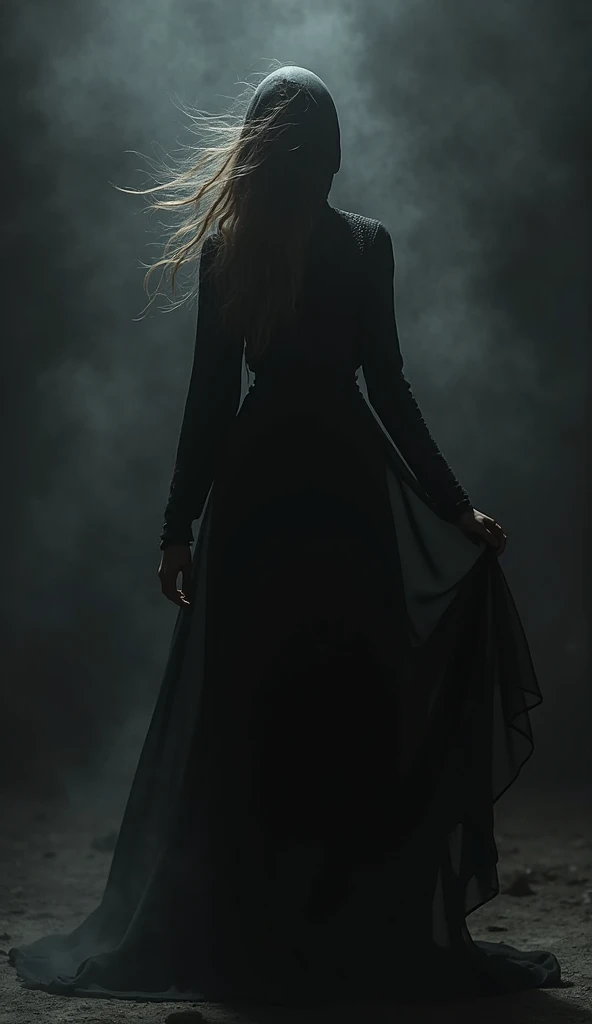 RAW Photo of Sports Evil Queen of Darkness, pale skin, long light brown hair, A Slavic woman sings on stage, ominous vibe, black mist, Long hair, Elegant Sophisticated Fashion Pose, dressed in stylish modern black clothes, Nikon D850, 4 Kodak Portra 400 ,camera f1.6 lens ,hyper realistic ,lifelike texture , Cinestill 800