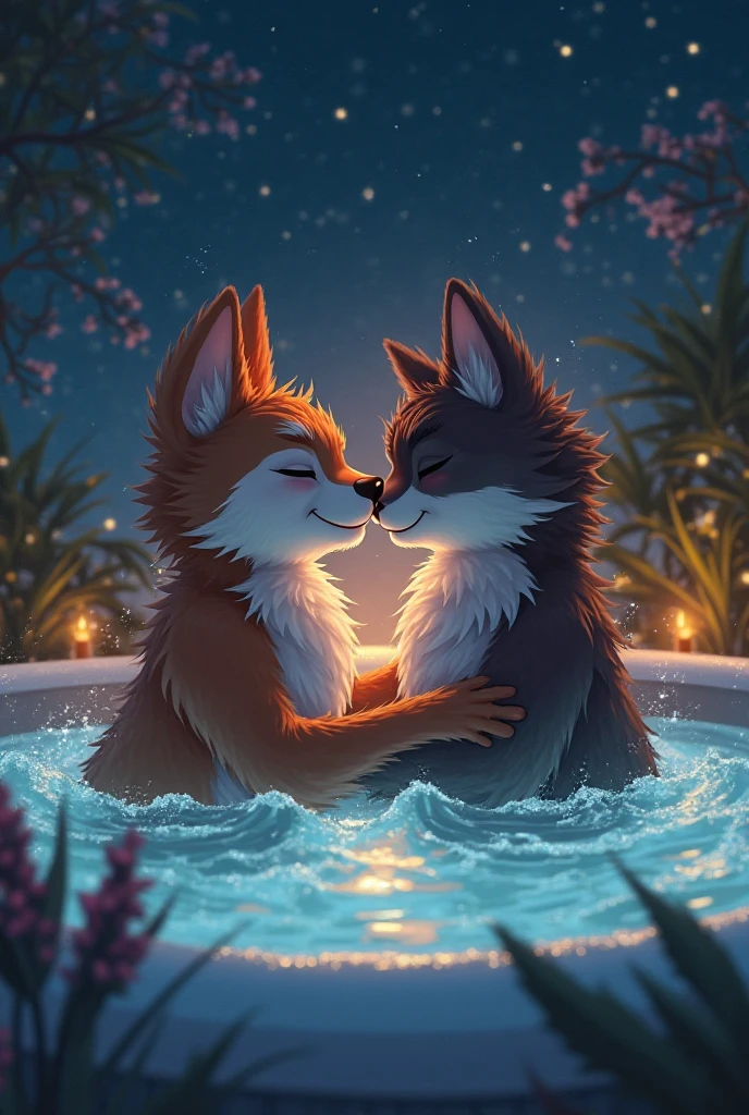 by kenket, by Zackary911, by hyattlen, by teranen, by fumiko, by Pixelsketcher, by Bayard Wu, by Einshelm, by Kilinah, by Hioshiru, by fluff-kevlar, by Dimwitdog, Furry, Anthro, ((Australian Shepard)), ((teens)), ((size difference)), ((all male)), ((slender)), full body, playful, laughing, short white hair, ((teen)), greek bath house, cinematic lighting, ((fluffy tail)), ((peal string panties, see-through dress, sitting in water)), ear piercing, ((making out, hugging, erotic))