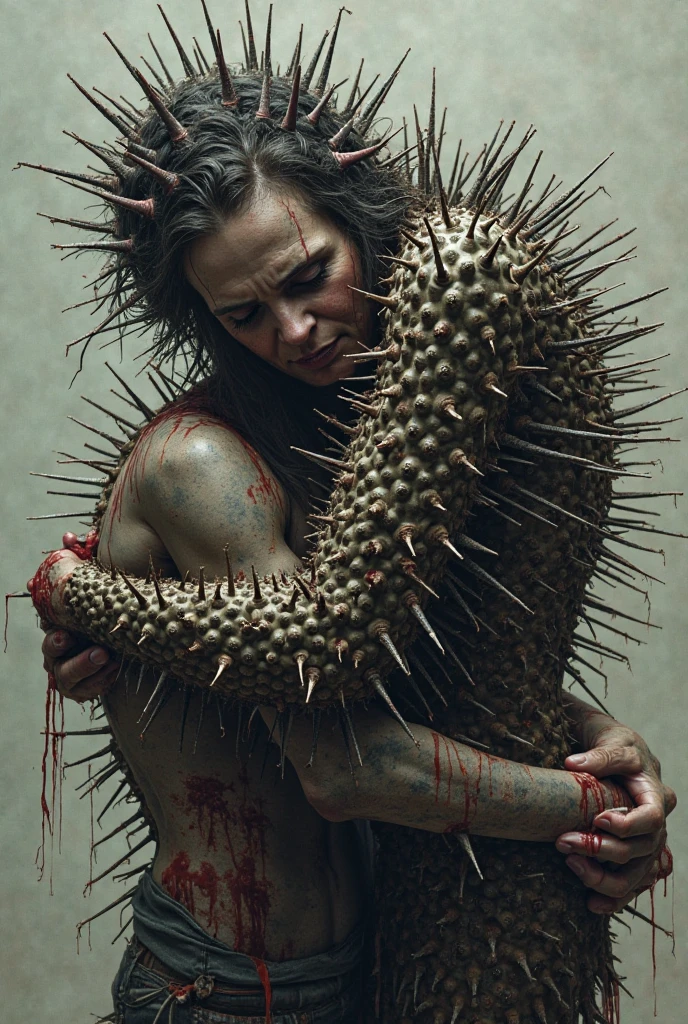 A very beautiful naked Indonesian girl with very hairy armpits and sixpack abs crying and get bleeding when crucified