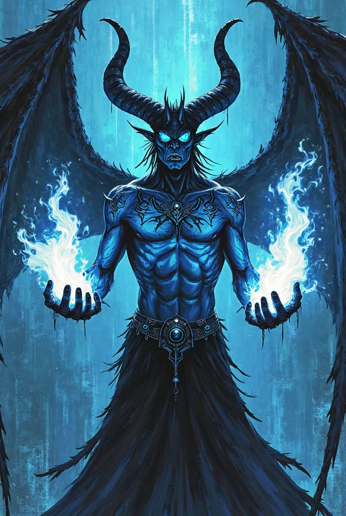 a demon who can use white flames, blue eyes, male in hazbin hottel theme