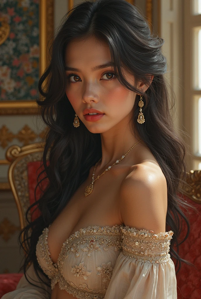 a full body portrait of a beautiful young woman, elegant pose, serene expression, long flowing hair, detailed facial features, delicate skin, intricate ornate dress, detailed textures, vibrant colors, dramatic lighting, cinematic composition, photorealistic, masterpiece, (best quality,4k,8k,highres,masterpiece:1.2),ultra-detailed,(realistic,photorealistic,photo-realistic:1.37),intricate details,stunning realism,vibrant colors,dramatic lighting,cinematic framing,elegant,graceful,serene