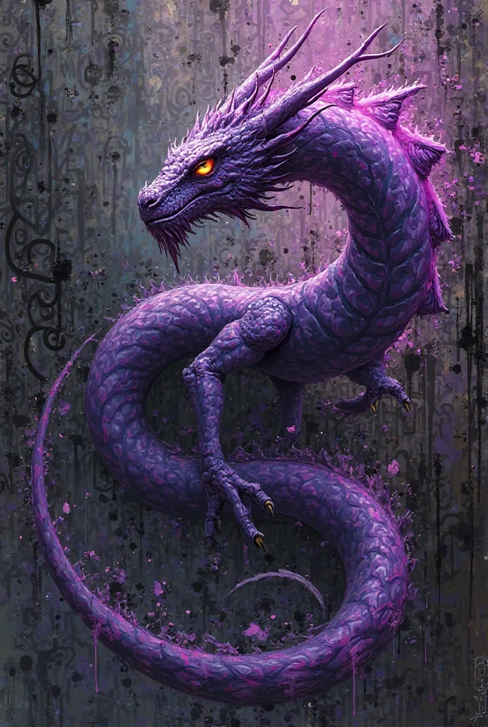 This work must be very long、Unbeatable masterpiece，depicts a mysterious Japanese girl，Mystical image of purple Chinese dragon，Inside your body, a non-humanoid entity that radiates glowing purple energy..，The girl wanted to show this part of the surreal scene to the camera。The shadows depicted must have an extraordinary sense of realism，