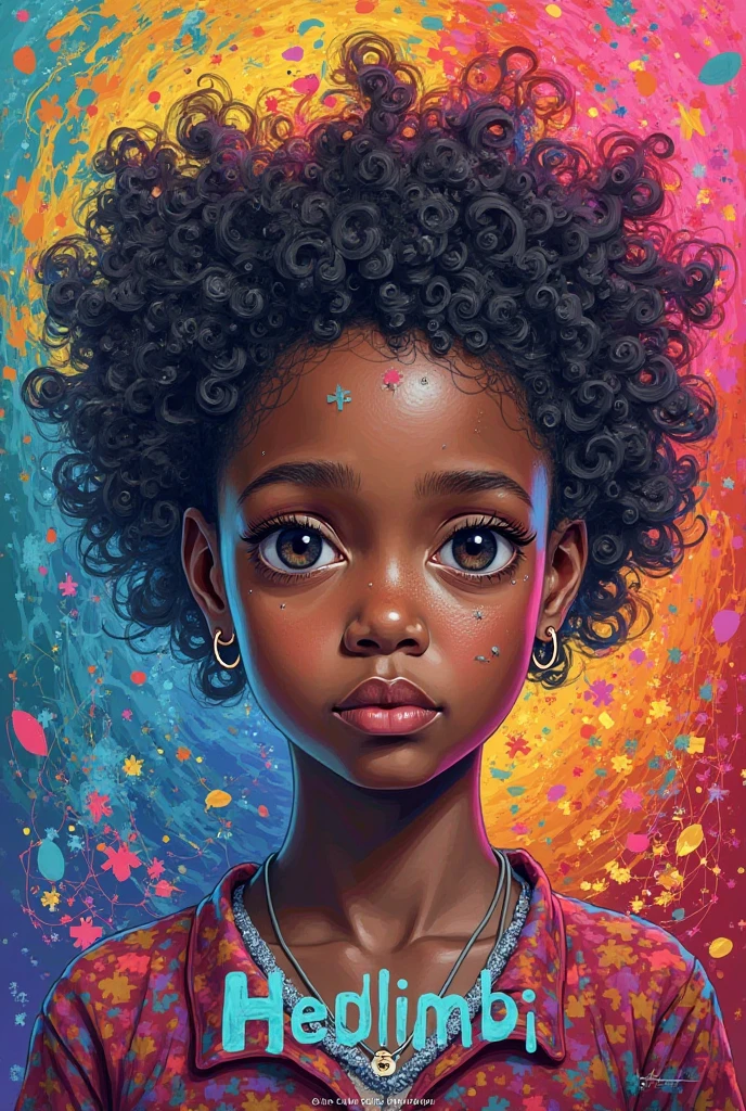 Colorful beautiful girl: a black African 8-years old, messy hair, oil painting, nice perfect face with soft skinice perfect face, blue yellow colors, light purple and violet additions, light red additions, intricate detail, splash screen, 8k resolution, masterpiece, cute face,artstation digital painting smooth veryBlack ink flow: 8k resolution photorealistic masterpiece: intricately detailed fluid gouache painting: by Jean Baptiste Mongue: calligraphy: acrylic: watercolor art, professional photography, natural lighting, volumetric lighting maximalist photoillustration: by marton bobzert:, complex, elegant, expansive, fantastical,  wavy hair, vibrant