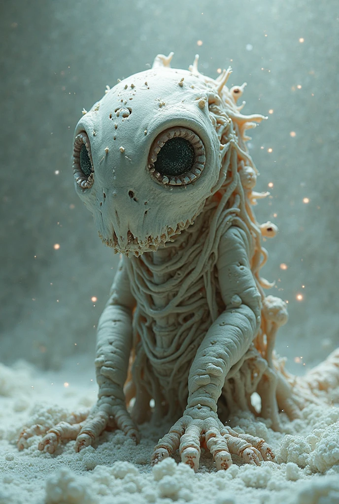(extremadamente detallado, obra maestra, La mejor calidad), Estilo oscuro, intense illumination, rostro con arrugas, lengua larga, tentacle, deforme, monstruoso, interior de una piscina de agua verdosa, imagen submarina, alien con Colmillos finos, pico de pulpo amenazante. manchas de tinta. Rococo composition. Luz de caravaggio