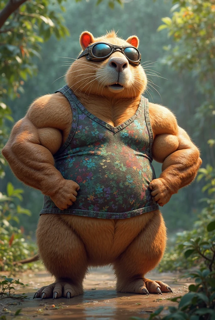 Here is the image of the muscular capybara wearing Mizuno and Cyclone shorts, doing a degree in Viking X pink