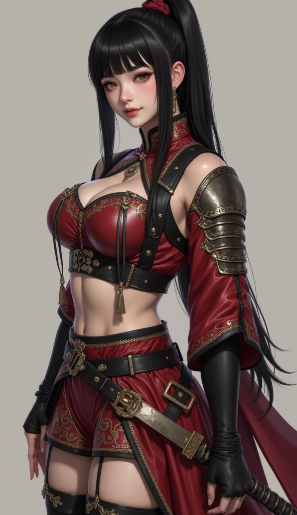 Big Tits、Full Body、Standing、((Japanese Armor、Big Tits Beautiful Girl))((masterpiece))、(((Highest quality)))、(Character design sheet、Same character、front、side、back)、Anime characters