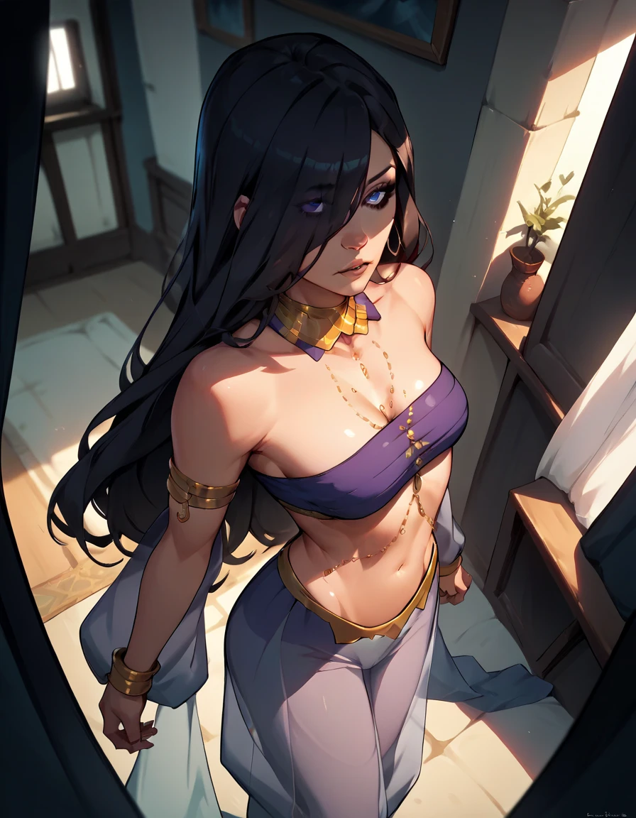 (in 8K、A high resolution、Best Quality、 masuter piece、unreal engine、top-quality、From the thighs up:1.2),(Natural Skin Texture、Detailed skin、Beautiful skin、ultra sharpness),nsfw,intricate detailes、Extraordinary beauty,(((high breasts,plump body、1 woman,20 to 25 years old,adult lady,Jasmine from Aladdin))),(((an extremely cute and beautiful face,eyelash extension,blunt bangs,long hair,nude,nipple,))),(dark-skin:1.7),(tube top,harem pants,Belly Dance Costumes:1.3),(sitting with one's legs out to one side,down on the carpeted floor,Ancient Persia,private room,palace,Persian carpet,hookah,cushion:1.5),safetensors,KPG,