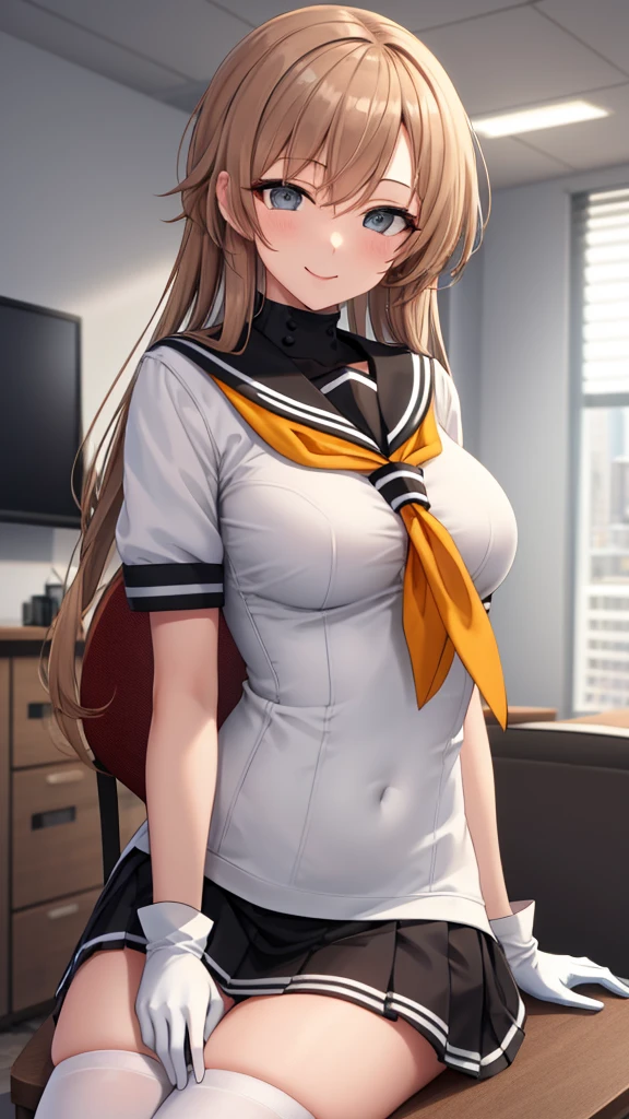 (from below:1.2),(1girl,ultra detailed skin,curvy,,beautiful breasts,large breasts,pale skin,pointy breasts,erect nipples),(Hyperrealist portrait,(8k),ultra-realistic,high detail,high resolution,best quality,masterpiece,Sense of presence,Dynamic,bold),(thin and soft hair:1.8),(straight hair),(Swept long bangs),(extra light coppery amber hair),(hair over one eye),(clothed:1.5,school uniform:1.5)