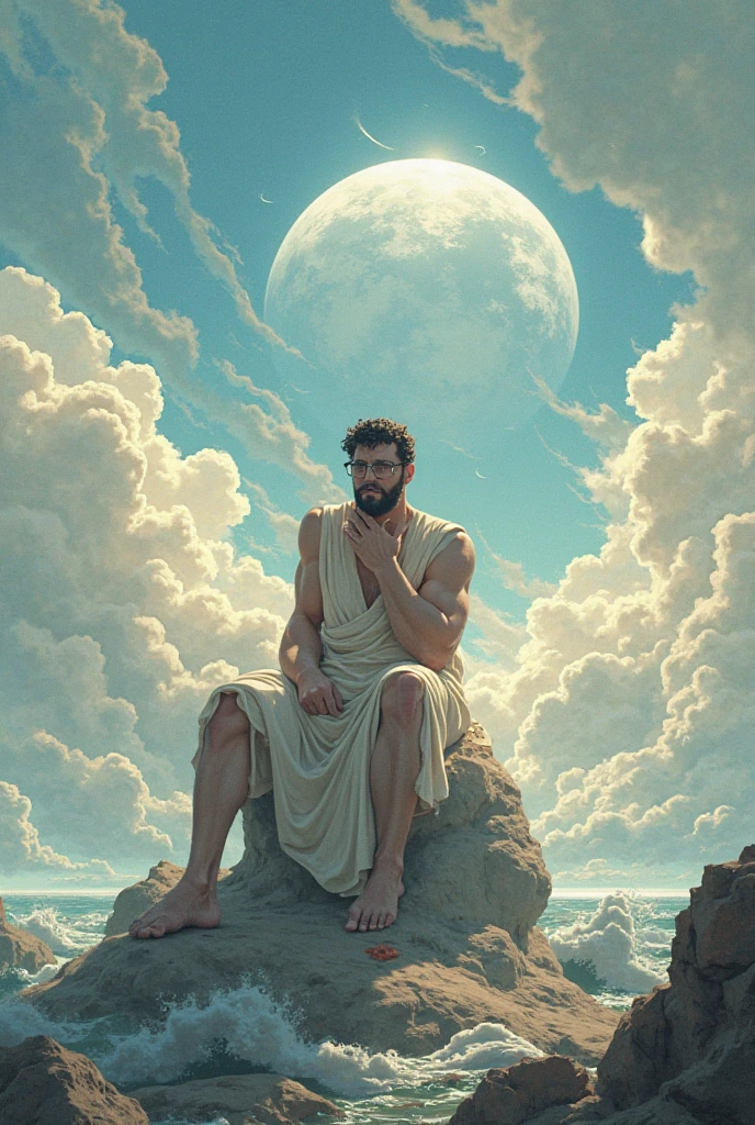 homen Jesus, praying, ceu de noite com lua e estrelas, dentro da igreja