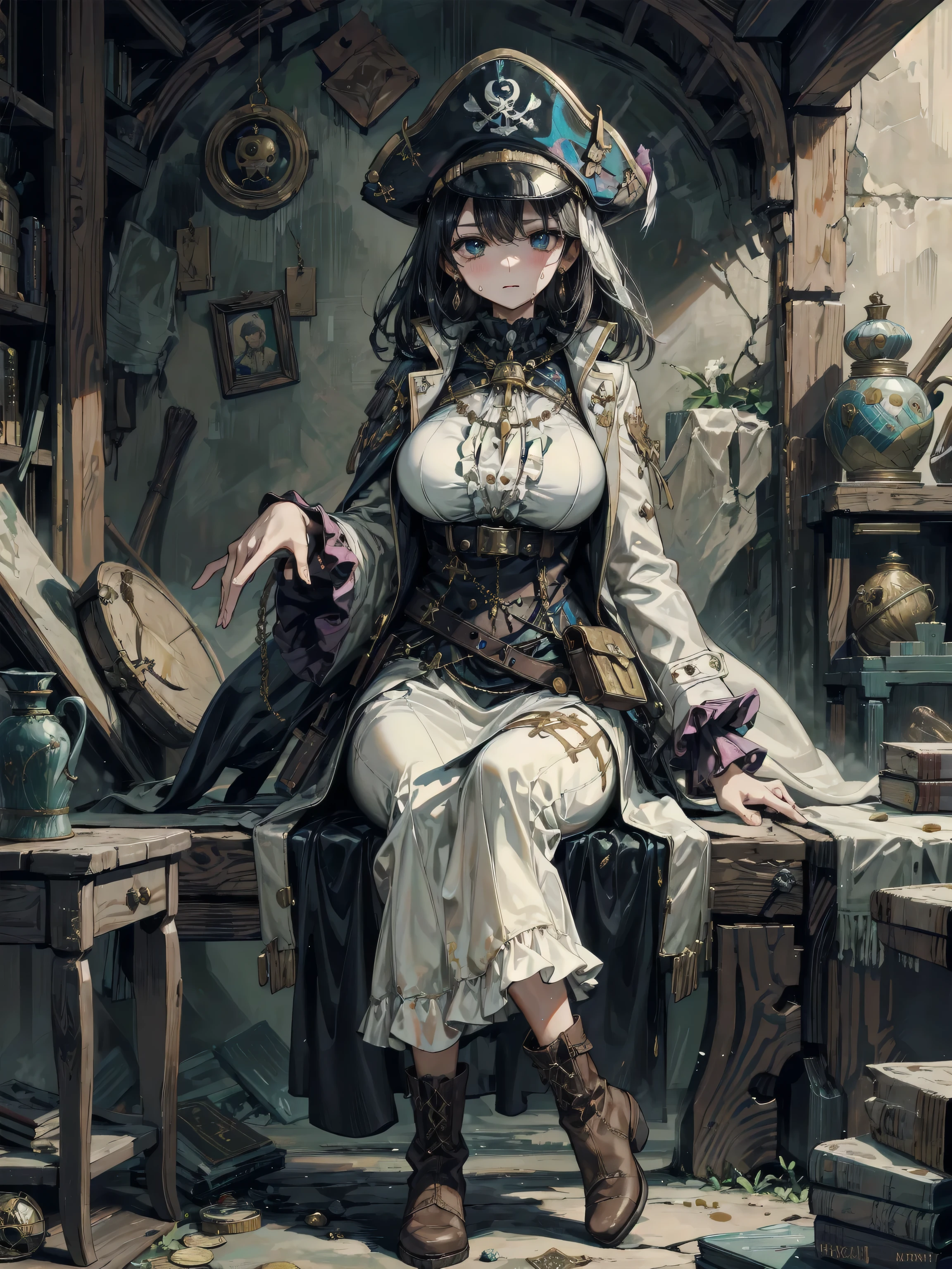 1girl, sitting, feet up, soles,steampunk girl,