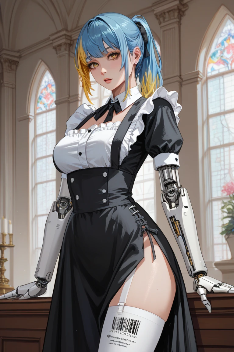 (8k, Realistic, RAW Photos, Highest quality: 1.3), (Fox Girl, Fox Ears, One Girl, Alone on the screen, dark skin, High definition, (boyish, Silver color very short hair), (Silver and blue odd eyes):1.4), とてもbeautiful, (Realistic Face), (maid apron, Clothes that are mainly black with red accents, skirt, Clothes with an open chest, (Mechanical leg suit):1.5), (Body measurements: 88-55-77!, Nice body, Big Breasts, skirt hold, slender, Accentuate the cleavage:1.6), A brilliance that captivates the viewer, beautiful expression, beautiful breasts, (Realistic Skin), beautiful...