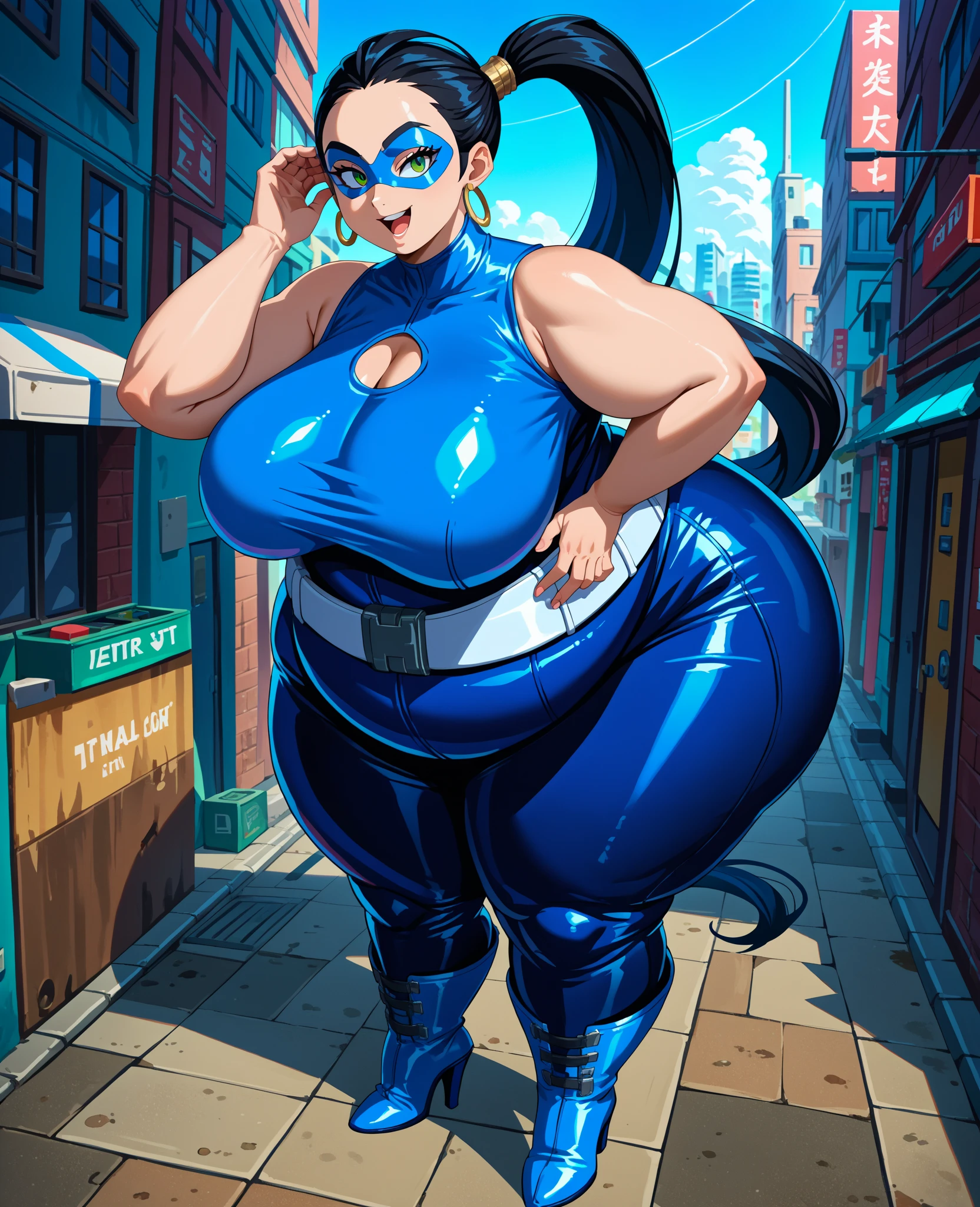 Chunli, ninomae hair, ninomae tentacles, gigantic muscular body, huge breasts, 4 arms, full body.