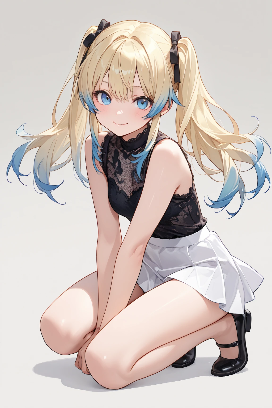 (((close up panties))), (I look up at the girls from the ground.)、(The girls who surrounded me and hugged me)、((A seductive wicked smile)), Yui、low length、(thin)、((5 years old girl))、(Transparent fair skin), (((child girl)))、Blonde、Twin Tails、(Forehead)、Big eyes、Grey Eyes、Cropped tank top、(covered nipples), ((Angle from below)), Very short flared skirt、belly button、(Thighs), White panties, crotch、(Angle from the bottom of the girl), ((Girl squeezes me with her crotch))、(footjob), penis, eject cum,