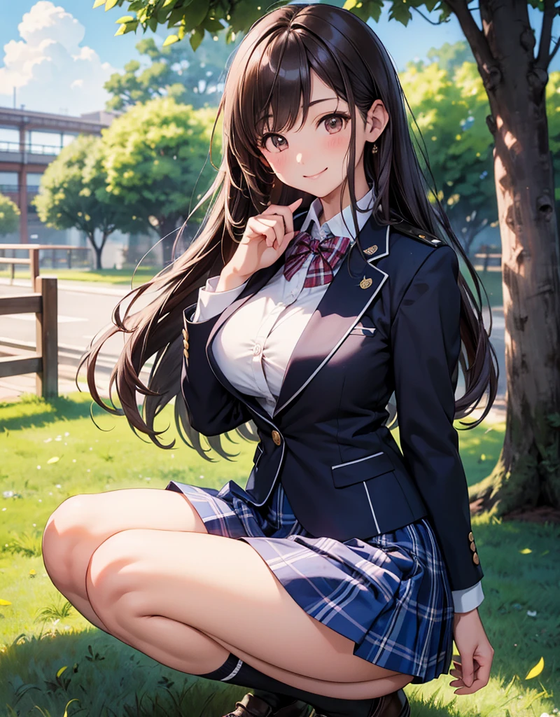 dynamic angle, floating, decoration, painting, depth of field, depth of field, nature, beautiful detailed girl, extremely detailed eyes and face, beautiful detail eyes, detailed light, movie lighting, lens flare, light leakage, sunlight , shine, beautiful details glow, ridiculous, incredibly ridiculous, huge file size, super detailed, high resolution, very detailed, best quality, masterpiece, illustration, an extremely refined and beautiful, very detailed, CG, unity, 8k wallpaper, amazing, Fine details, masterpiece, best quality, official art, very detailed CG unity 8k wallpaper, long shot, volumetric lighting, high saturation, dramatic angle, loli, cute, solo, full body, smile, purple eyes, purple hair, blunt bangs, double tail, curves, school uniform,,, sitting, plaid skirt, pantyhose, sneakers, headband