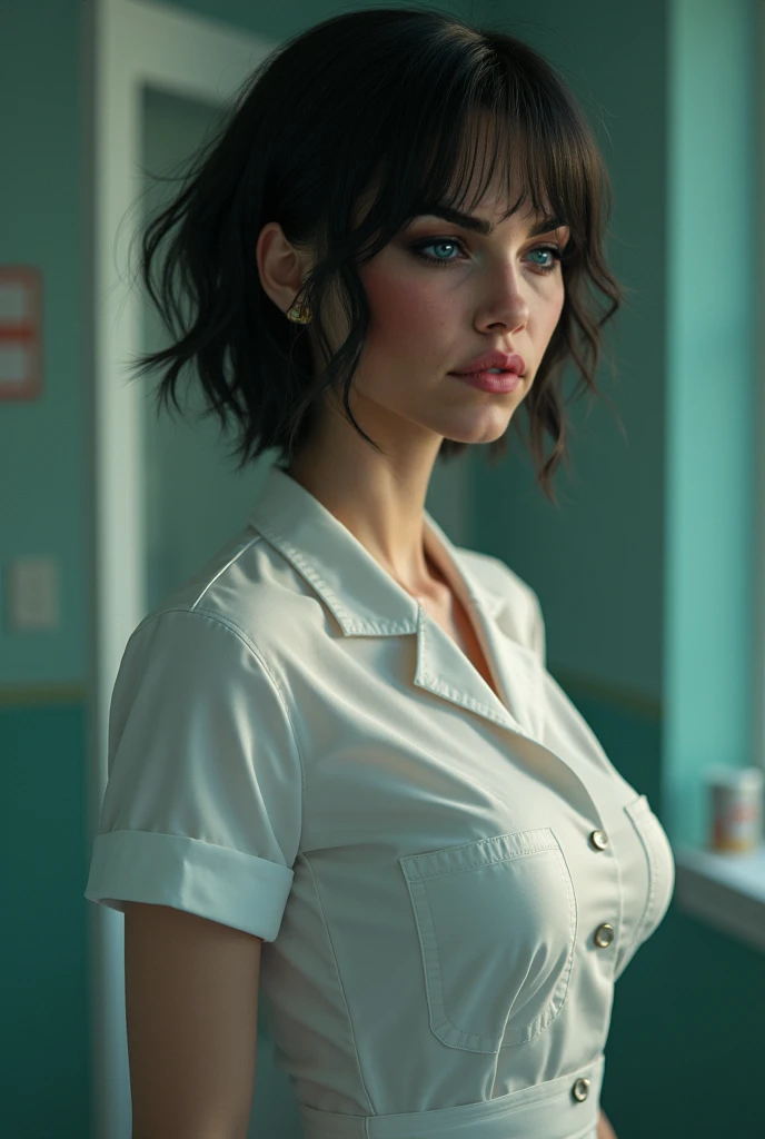 Elizabeth comstock, underwater city, white blouse, black skirt, big breasts, beautiful smile, red lipstick, (8k, RAW photo, best quality, masterpiece:1.2),ultra-detailed, (high detailed skin:1.2), 8k uhd, dslr, soft lighting, high quality, <lora:Elizabeth_Comstock_adult_v1:0.65>