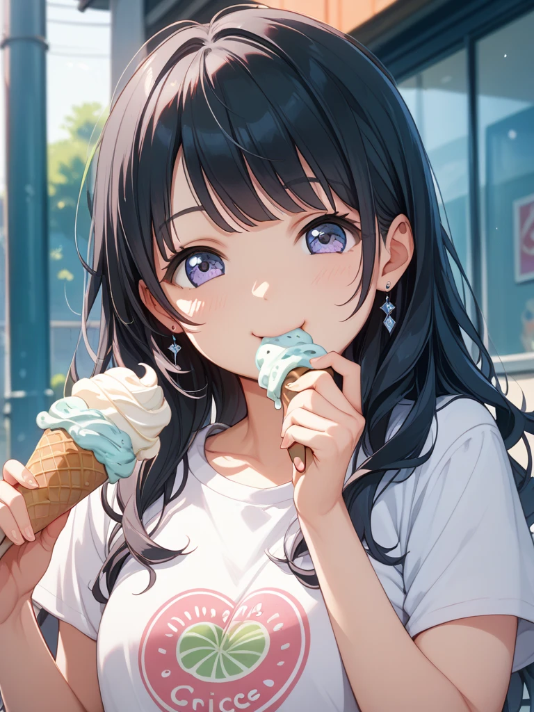 Sit on the sofa,looking ahead,from above,handjob,side view,face focus,open mouth,tongue out,cum on tongue,Licking white bar ice cream,(1girl,Beautiful 14 year old girl),((Slender,Small breasts,Baby Face,Small face,)),looking at viewer,Black Hair,bangs,two side up,Gray Eyes,Drooping eyes,slit pupils,narrow eyes,White sweater,bare shoulder,Jeans Mini Skirt,Beautiful and detailed anime art,Mischievous smile,Dimly lit room,Simple Background,Gray background,Low lighting
