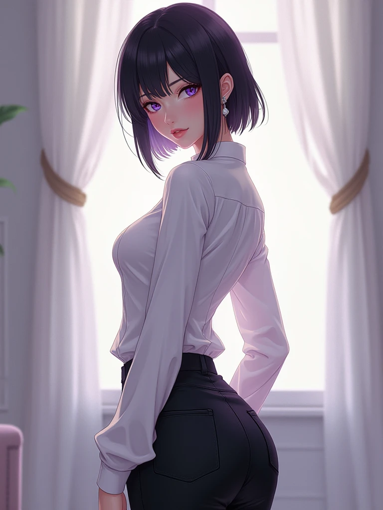((21-year-old))), black girl, (((light skin))), (((full body pose))),  (((long curly black hair))), (((wearing only a mans long, white, button-up shirt, unbuttoned))), (((seamless, black, pantyhose under the shirt))), (((micromini skirt))), dark fantasy, Rich, Deep Colours, (intricate details:0.9), (HDR, hyper-detailing:1.2), (natural skin textures, hyper realisitc, glistening skin, soft light, Sharp),