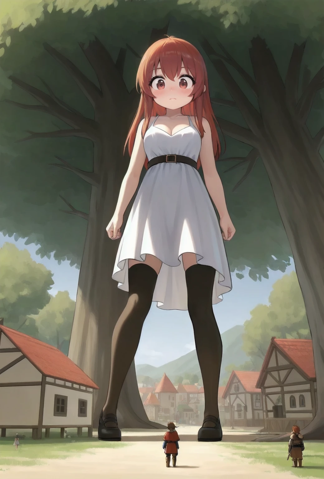 1 Squirrel Girl, showing teeths, angry, forest scenario, wearing a short dress, long hair, on a tree