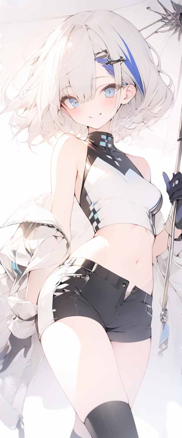 best quality, amazing quality, very aesthetic, absurdres, 1girl, arona (blue archive), blue archive, blue eyes, hair, strapless, (artist official art:1.5), (realistic face), (narrowed eyes), (cowboy shot:2), (concept art:1.5), panties, (thigh), expressive eyes, perfect face, 4k, extremely detailed anime illustration, extremely detailed eyes, enhanced details, perfect anatomy, light rays, photo background, extremely delicate body, smooth skin, feminine expression, (black background:1.5), cristal clear eyes, beautiful face, small breasts

